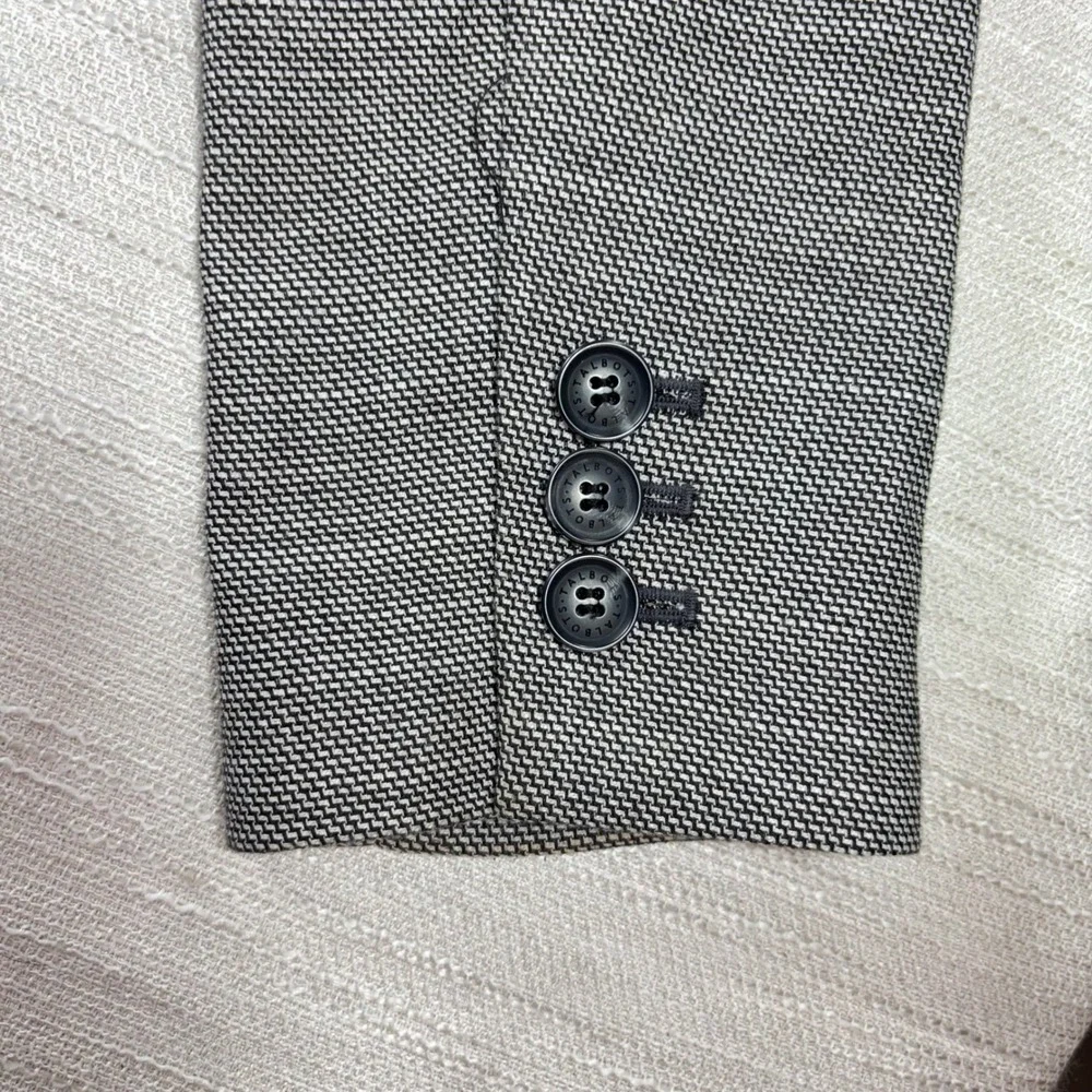Talbots Blazer Gray Black Trimmed Houndstooth‎ Career Jacket - Size 8 Classic